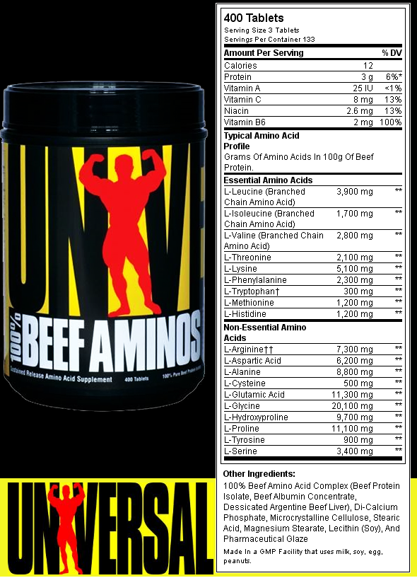 Universal Nutrition 100% Beef Aminos 400 Tablets